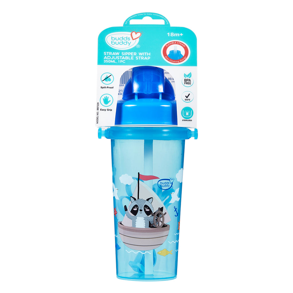 Straw Sipper With Strap 350ml Blue